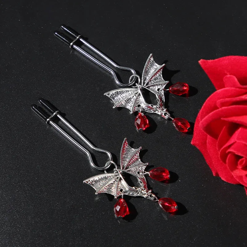 Silver adjustable bat nipple clamp jewellery with alloy construction and tension adjustment