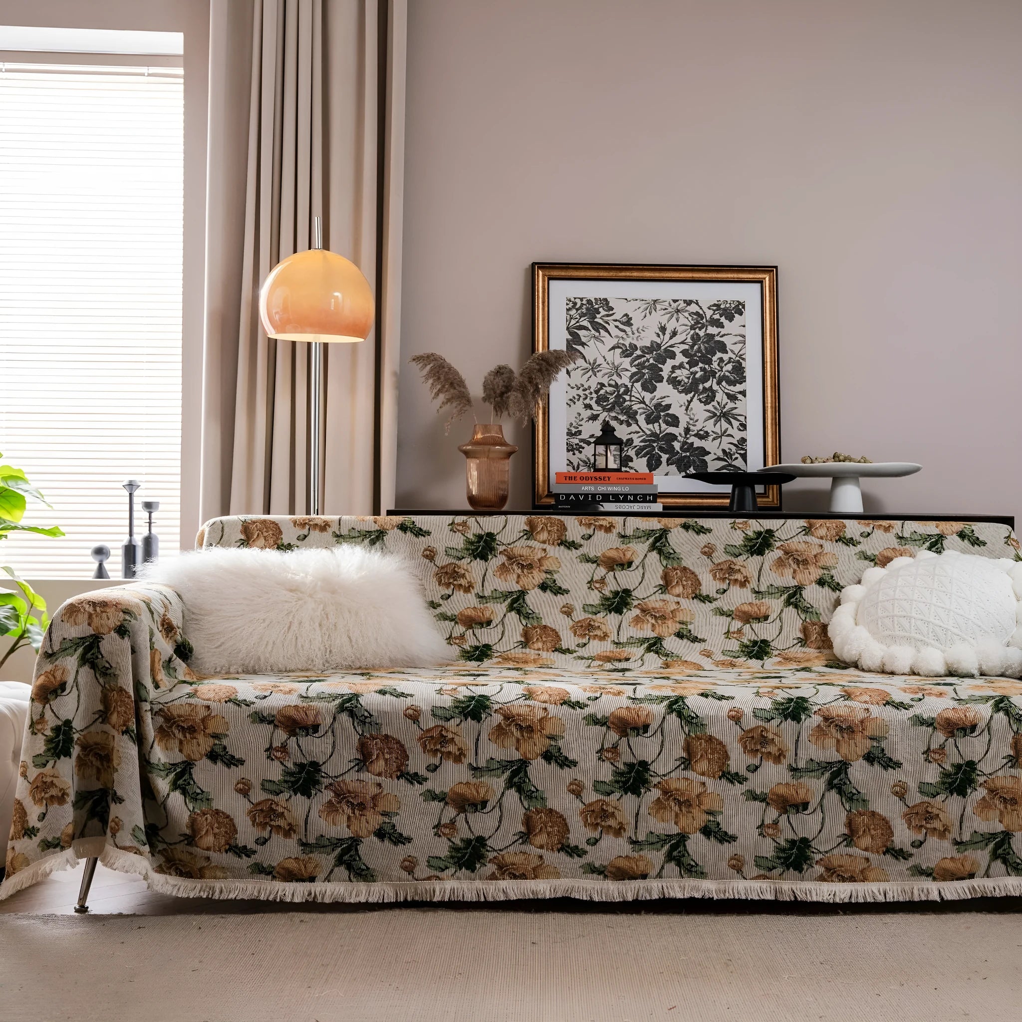 American country style jacquard patterned sofa cover in polyester cotton fabric on a sofa.