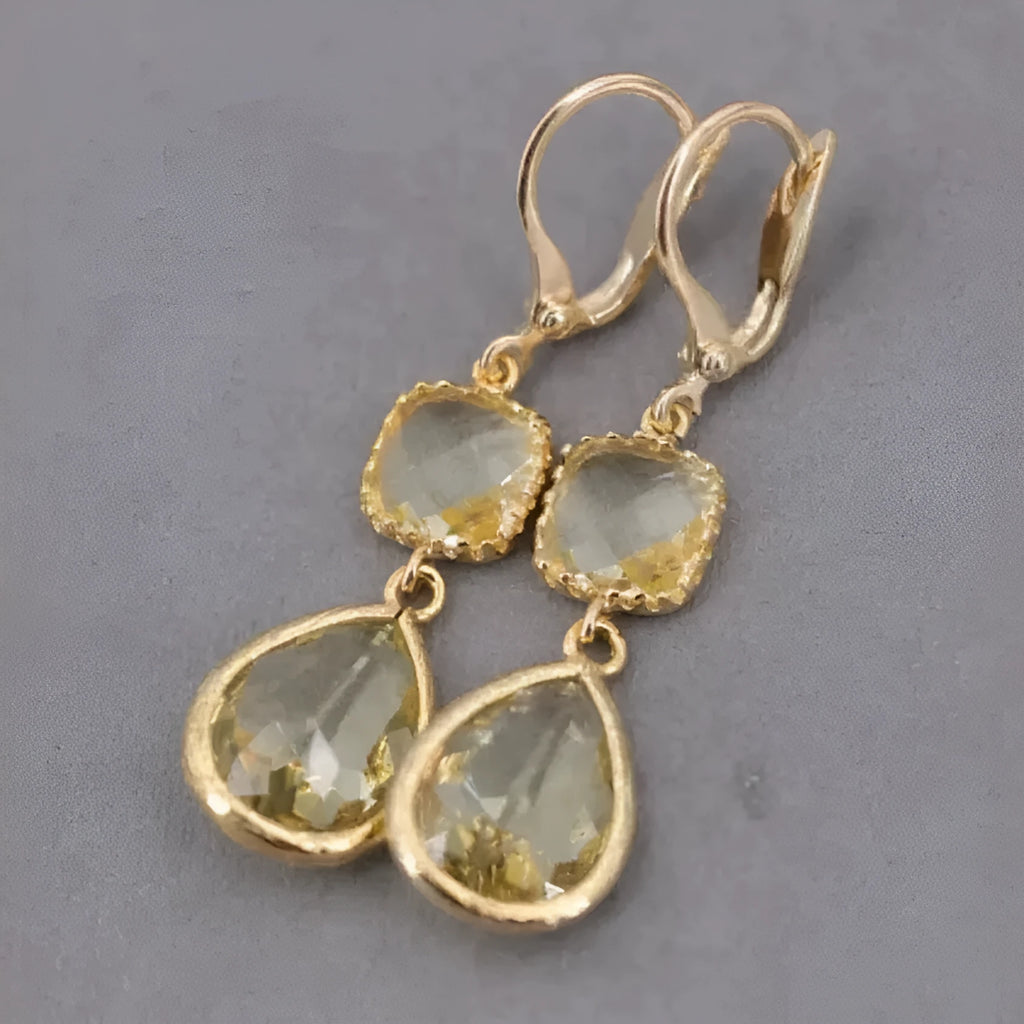 Gold geometric water droplet fringe earrings with retro exaggerated design on copper base