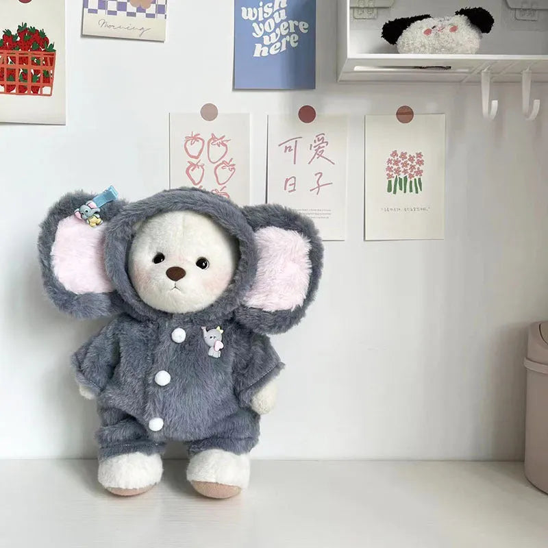 Grey elephant jumpsuit for 30cm Lina bear dolls with plush fabric