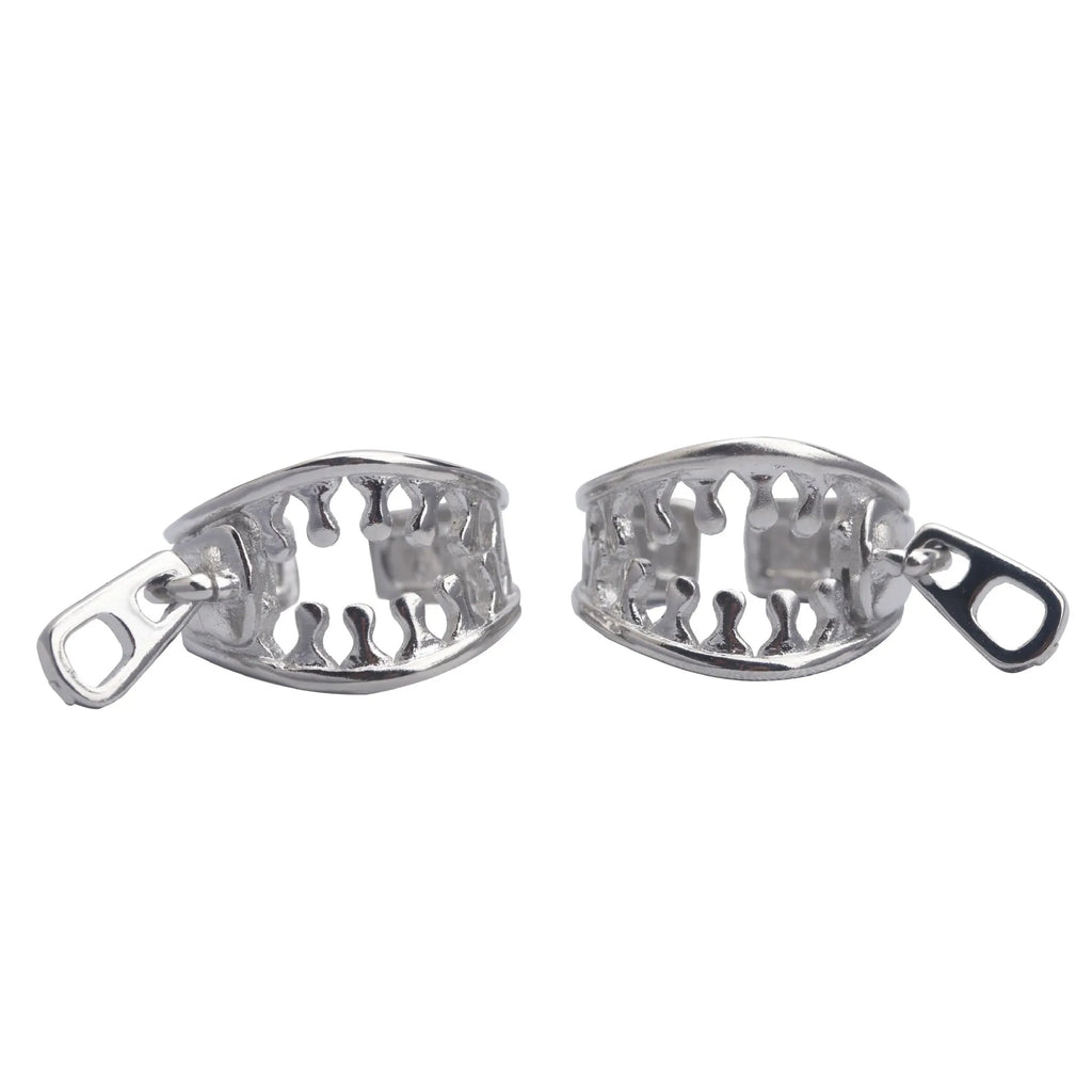 A pair of geometric-shaped copper ear clips with a zipper design detail, colour ES862.