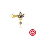 S925 sterling silver flat head labret stud with shiny rainbow stone and internal thread post.