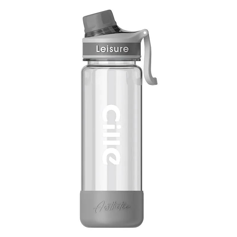 Grey heat-resistant plastic drinking cup with straw in 1000ml capacity