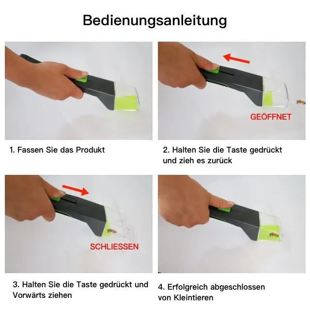 Green handheld plastic insect catcher for garden and lawn pest control