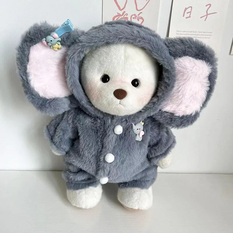 Grey elephant jumpsuit for 30cm Lina bear dolls with plush fabric