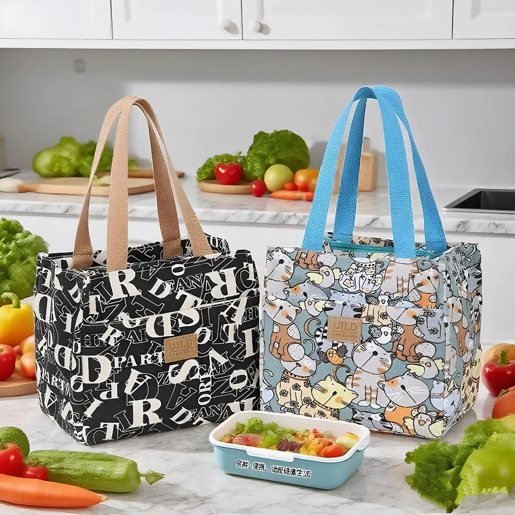 Women's large printed canvas tote bag with aluminium handles in floral and animal patterns