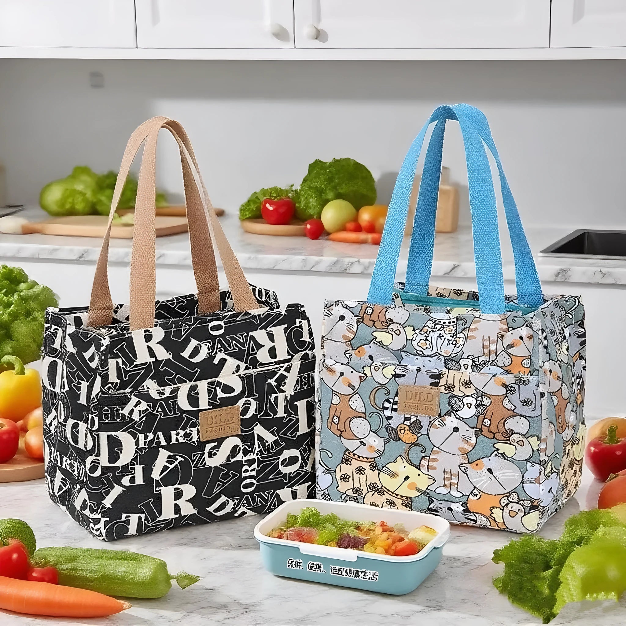 Women's large printed canvas tote bag with aluminium handles in floral and animal patterns