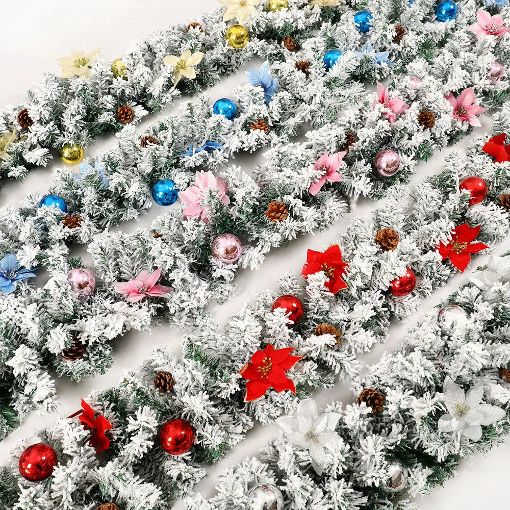 PVC rattan Christmas garland with flocked texture in a choice of festive colours.