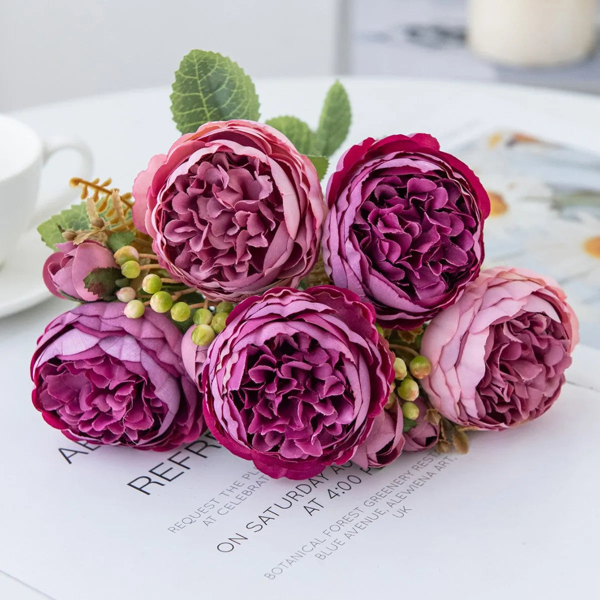 Artificial silk peony flower bouquet in champagne colour for home and wedding decoration
