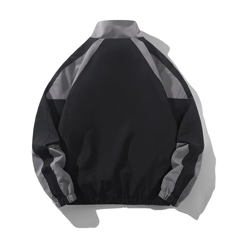 Men's black casual jacket with contrasting colour stitching on the front and sleeves.