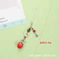 Fruit mobile phone charm keychain with apple, strawberry designs on plastic/resin with rope attachment