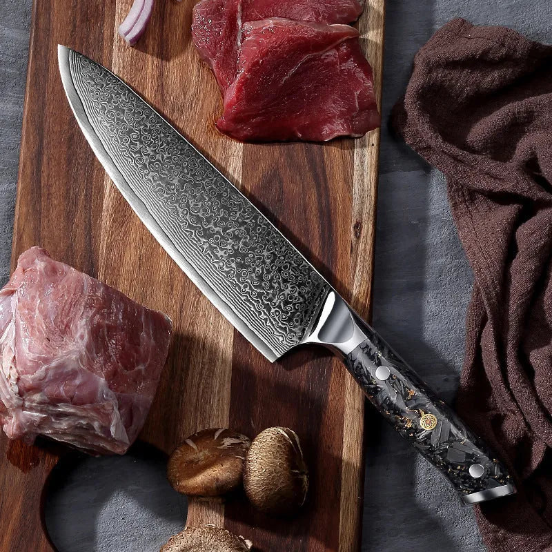 Damascus kitchen knife set 67-layer steel 8-piece collection with fishbone pattern