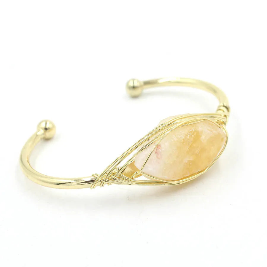 Natural raw gemstone winding bracelet with 8mm crystals in ethnic unisex design