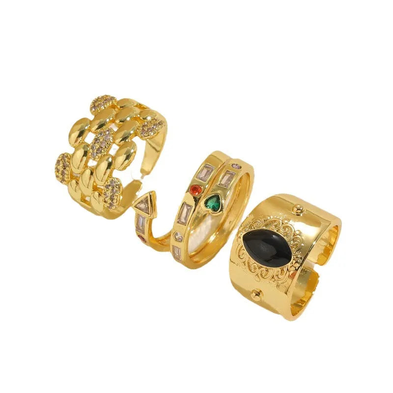 Geometric copper ring with horse eye black electroplated finish and Chinese vintage styling