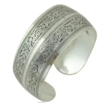 Ethnic carved open Miao silver alloy bracelet with Roman styling in turtle colour finish