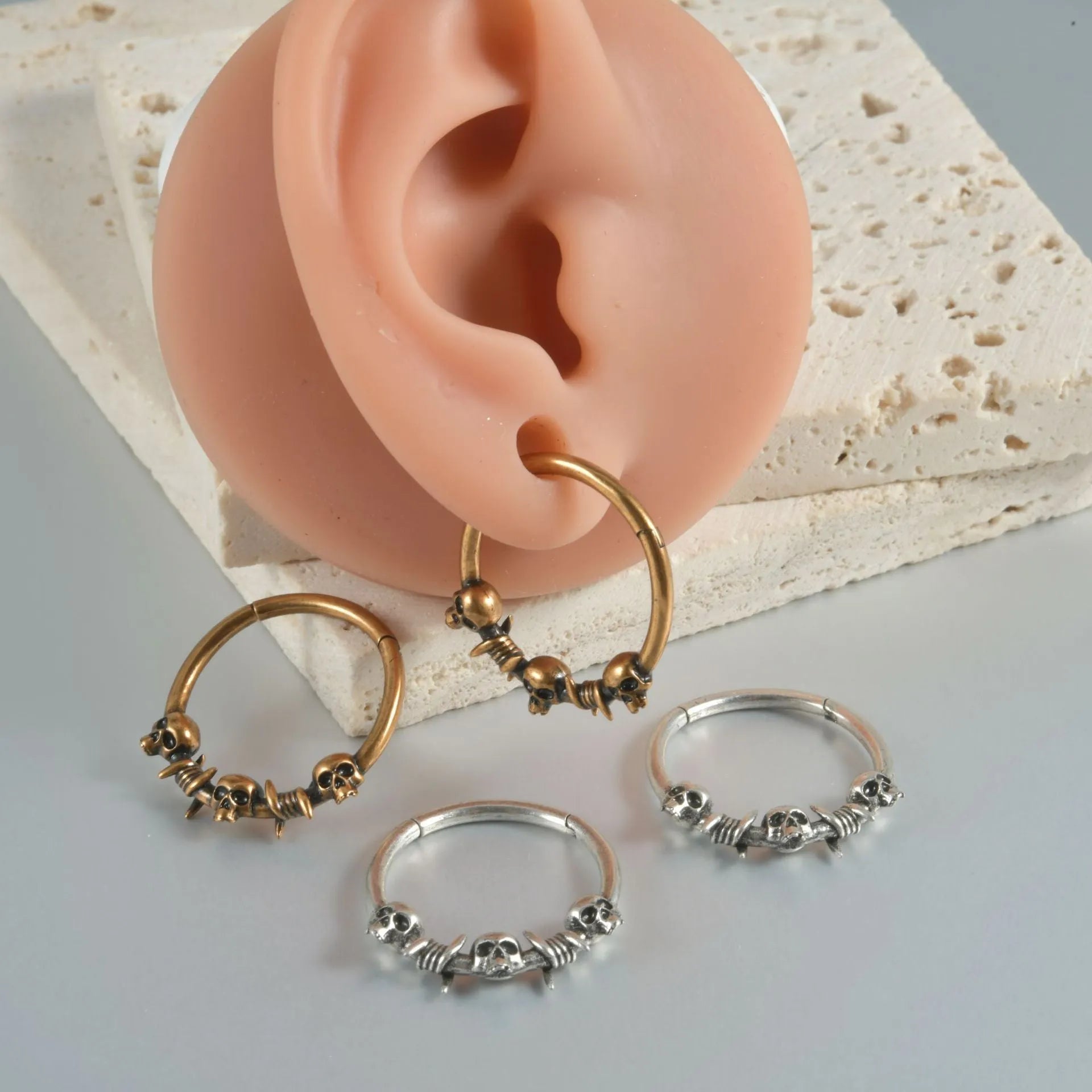 Copper ghost head punk earrings with antique silver finish
