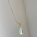 Retro water drop necklace with mixed gem pendant on titanium steel snake bones chain