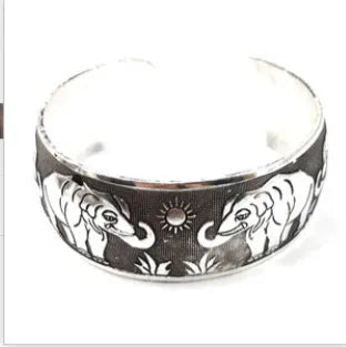 Ethnic carved open Miao silver alloy bracelet with Roman styling in turtle colour finish