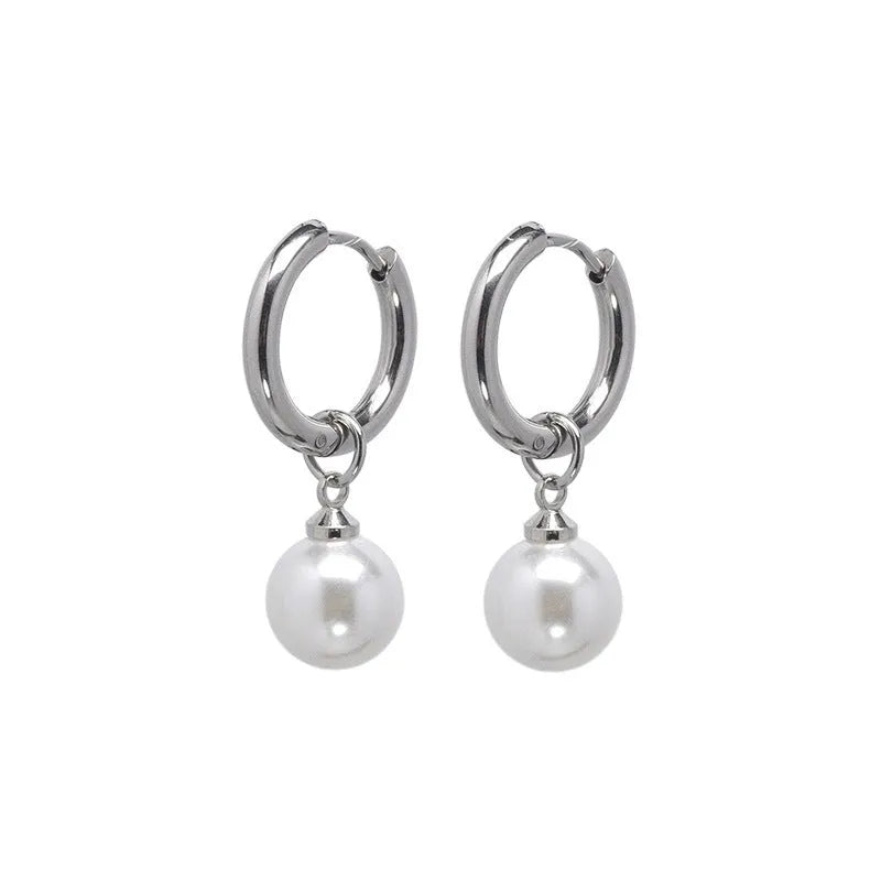 Geometric alloy pearl earrings with titanium steel posts for women's contemporary jewellery