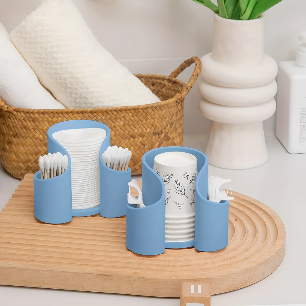 Modern plastic dental floss storage box in solid colour options of pink, white, blue, or black