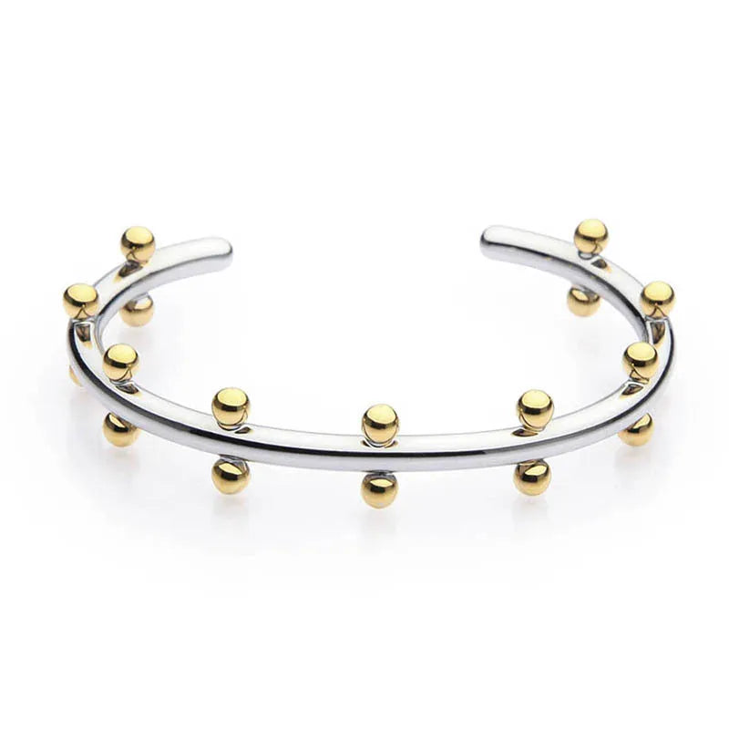 Stainless steel C-shaped bean bead bracelet with personality texture rivet design in gold finish