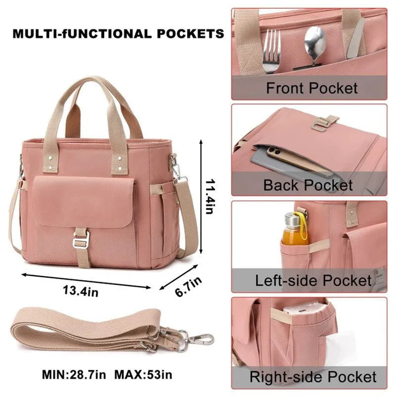 Portable cube-style Oxford cloth hiking bag with removable shoulder strap and side pocket