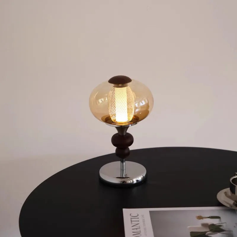 Solid wood palace style table lamp with touch switch for colour changing and dimming.