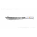 Damascus pattern VG10 steel chef knife with 21cm blade on cutting board