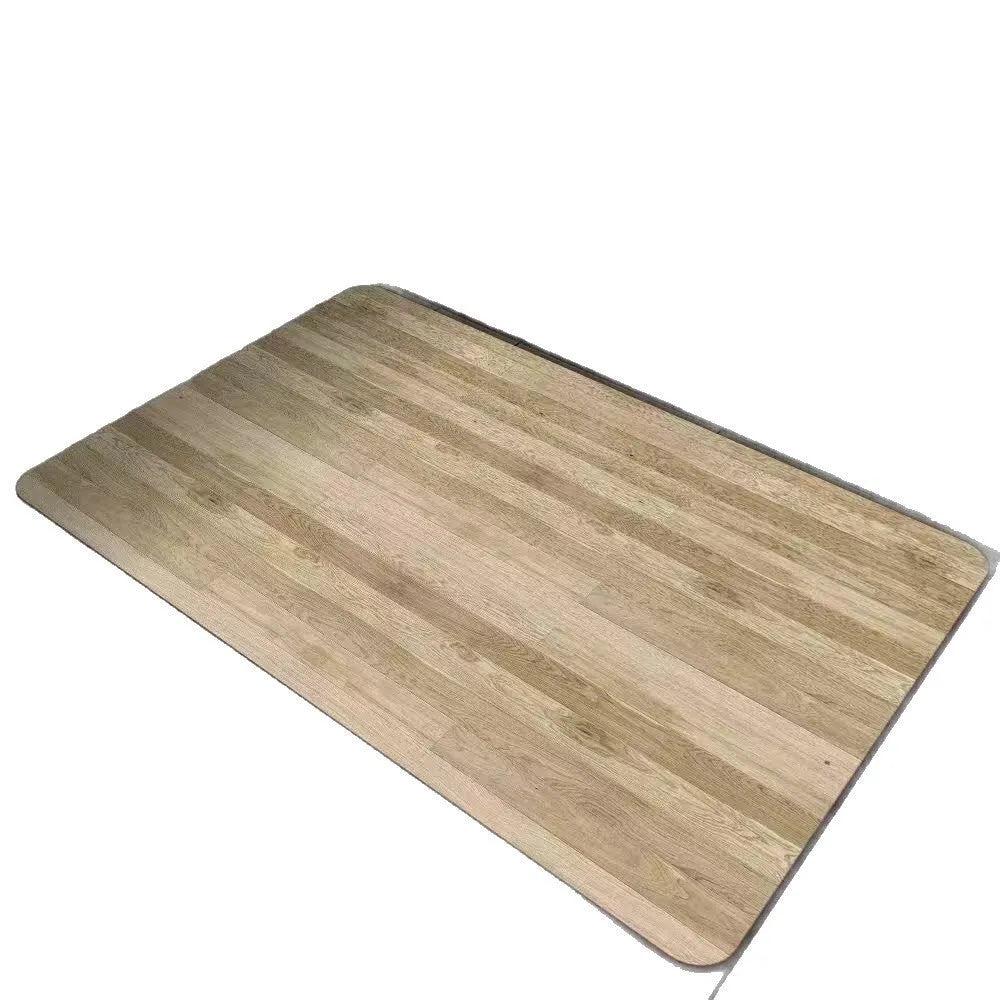Square American-style wood grain geometric pattern floor mat for bathroom entrance.
