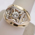 Geometric hollow copper couple rings with wide face design and chamfering square pattern in gold colour