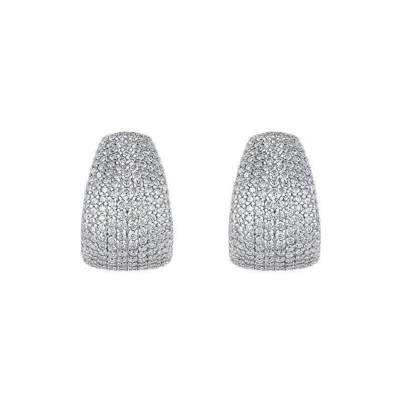 Geometric S925 sterling silver stud earrings with a white moissanite centre for women.