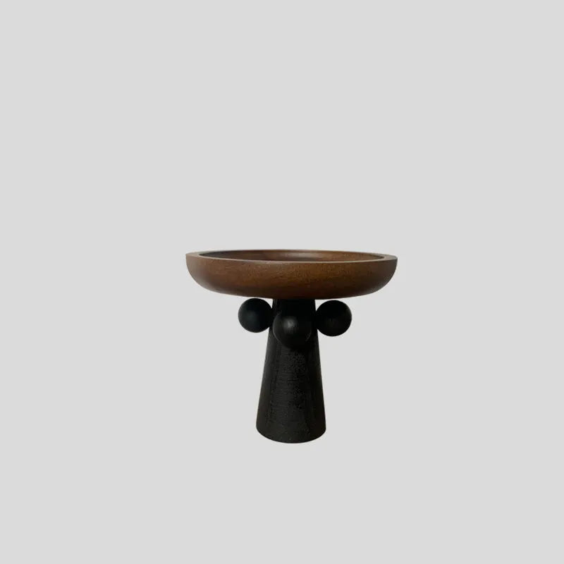Nordic style wooden round tray on high legs for candle and perfume display organisation