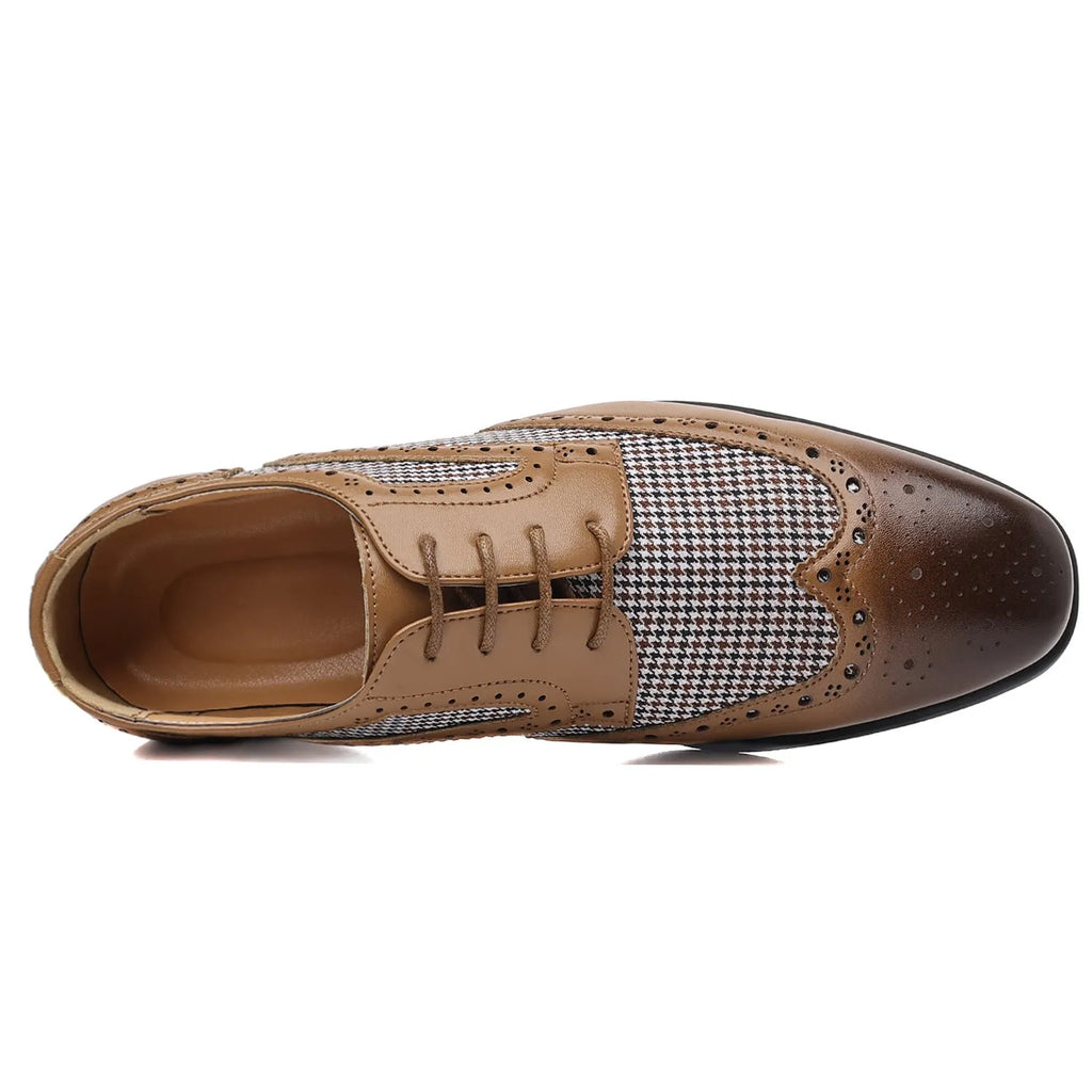 Men's black houndstooth plaid canvas casual shoes with square toe and lace-up front.