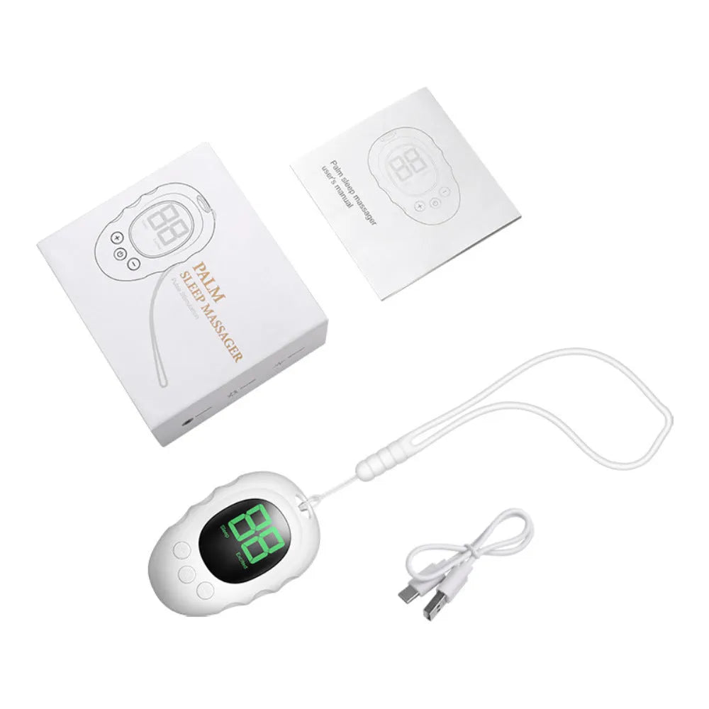 A handheld silicone sleep aid grip in black, white and green colour options on a surface.