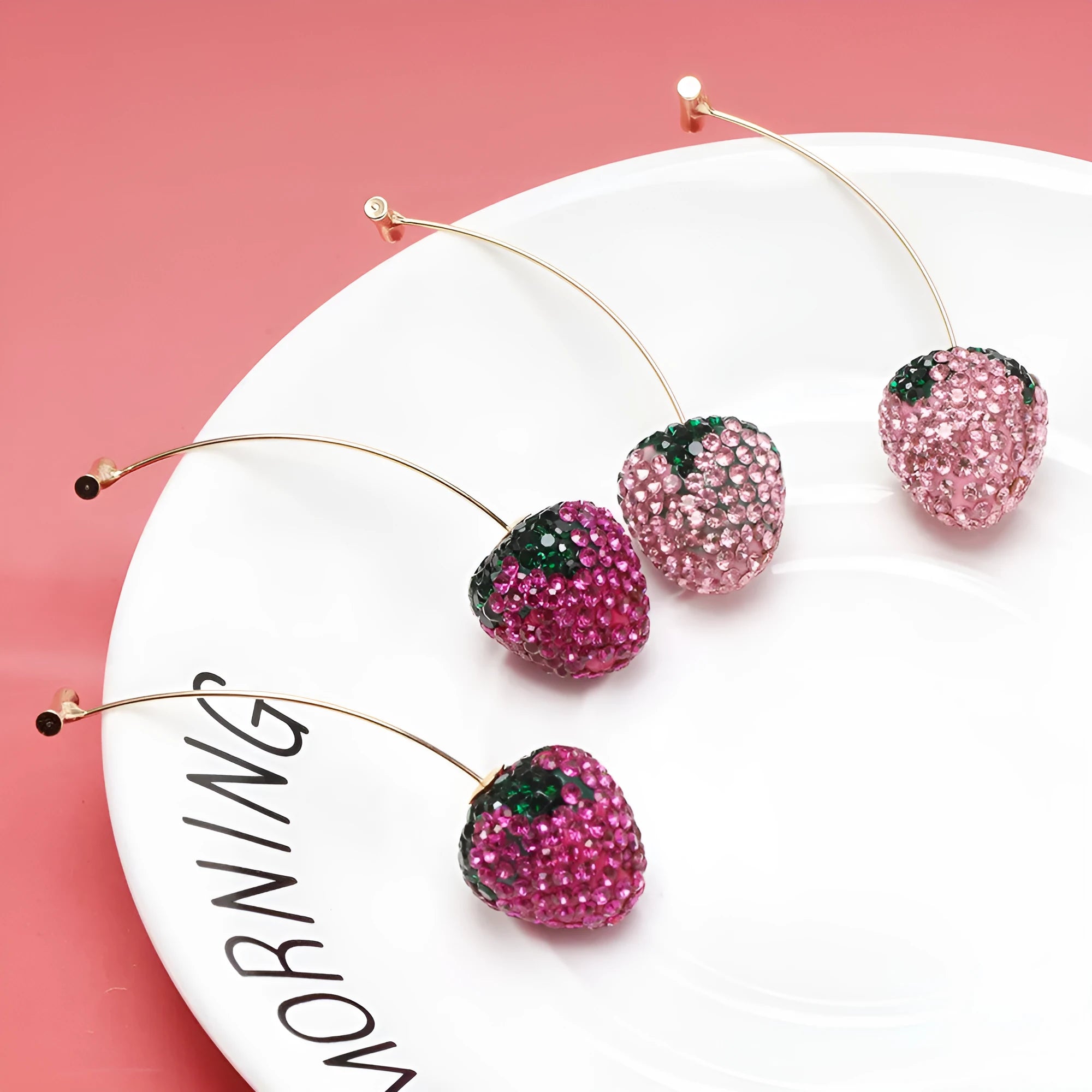 Women's geometric strawberry spot drill earrings in zinc alloy with six colour options