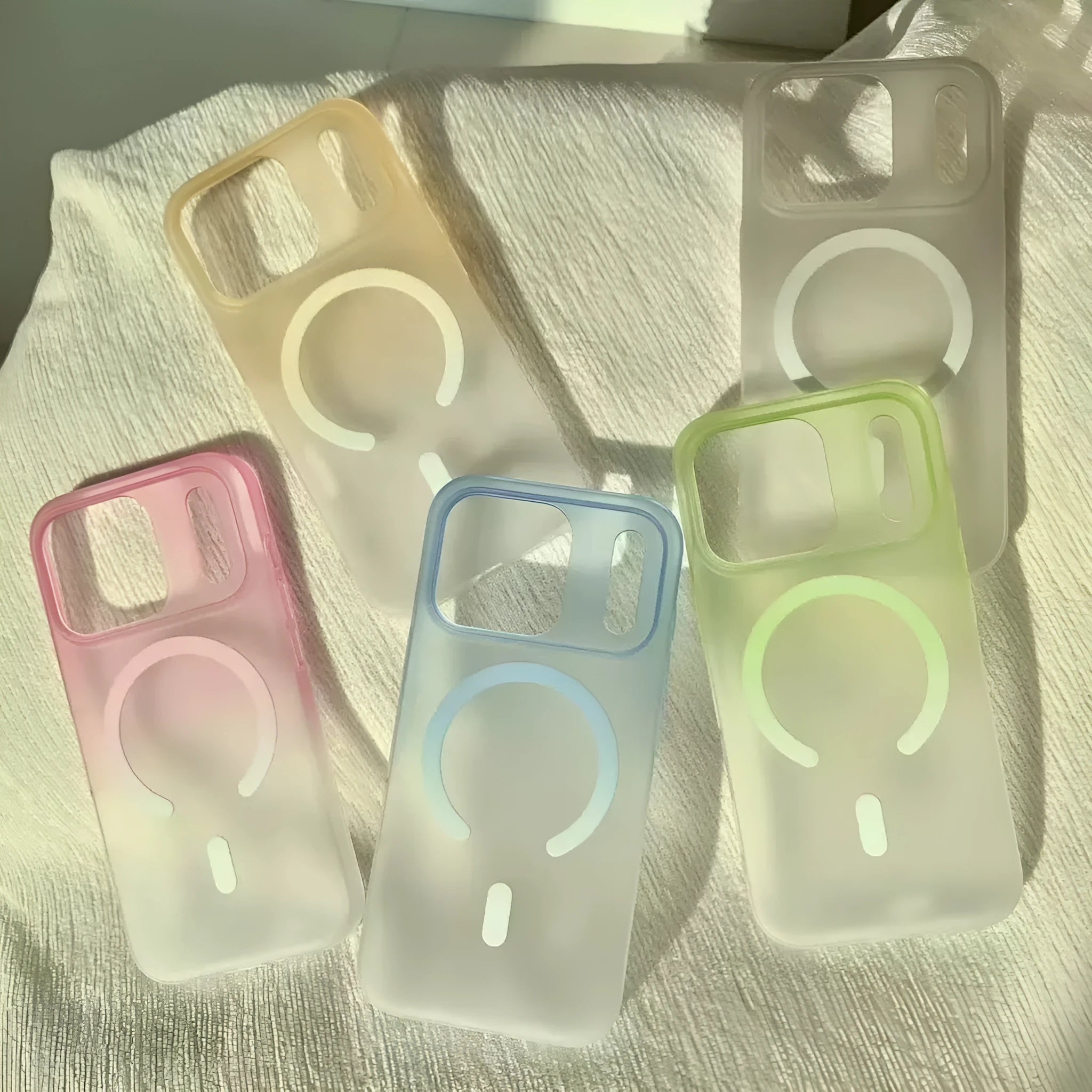 Gradient frosted magnetic suction iPhone case in blue colour showing ultra-thin PC construction