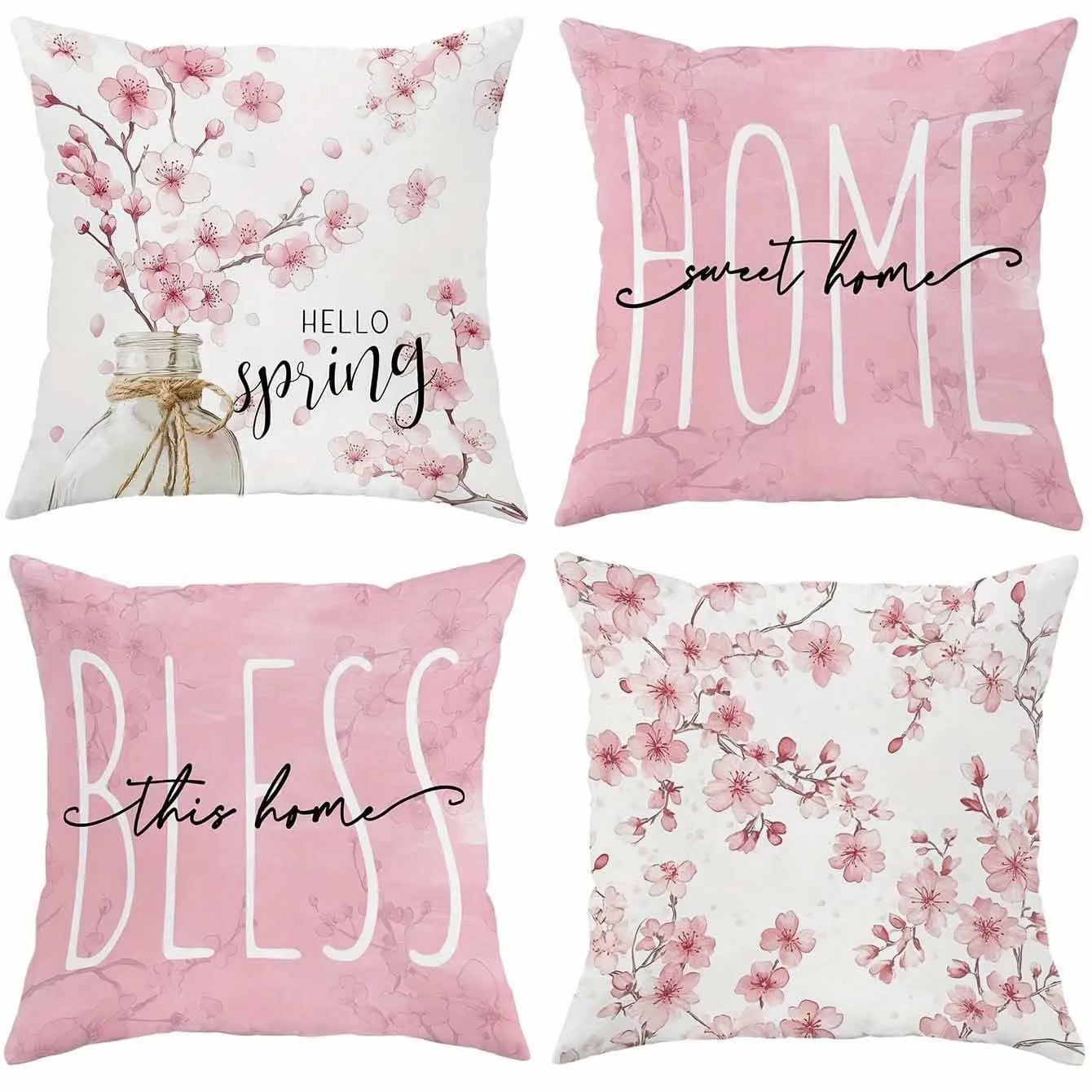 45cm square short velvet cushion cover with a spring cherry blossom letter design