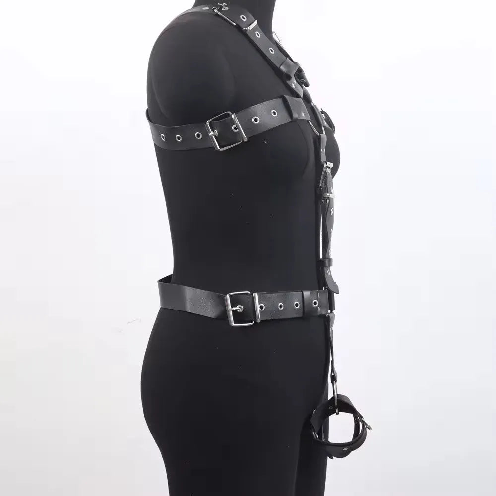 Black thin imitation leather shapewear belt with pin buckle on a neutral background