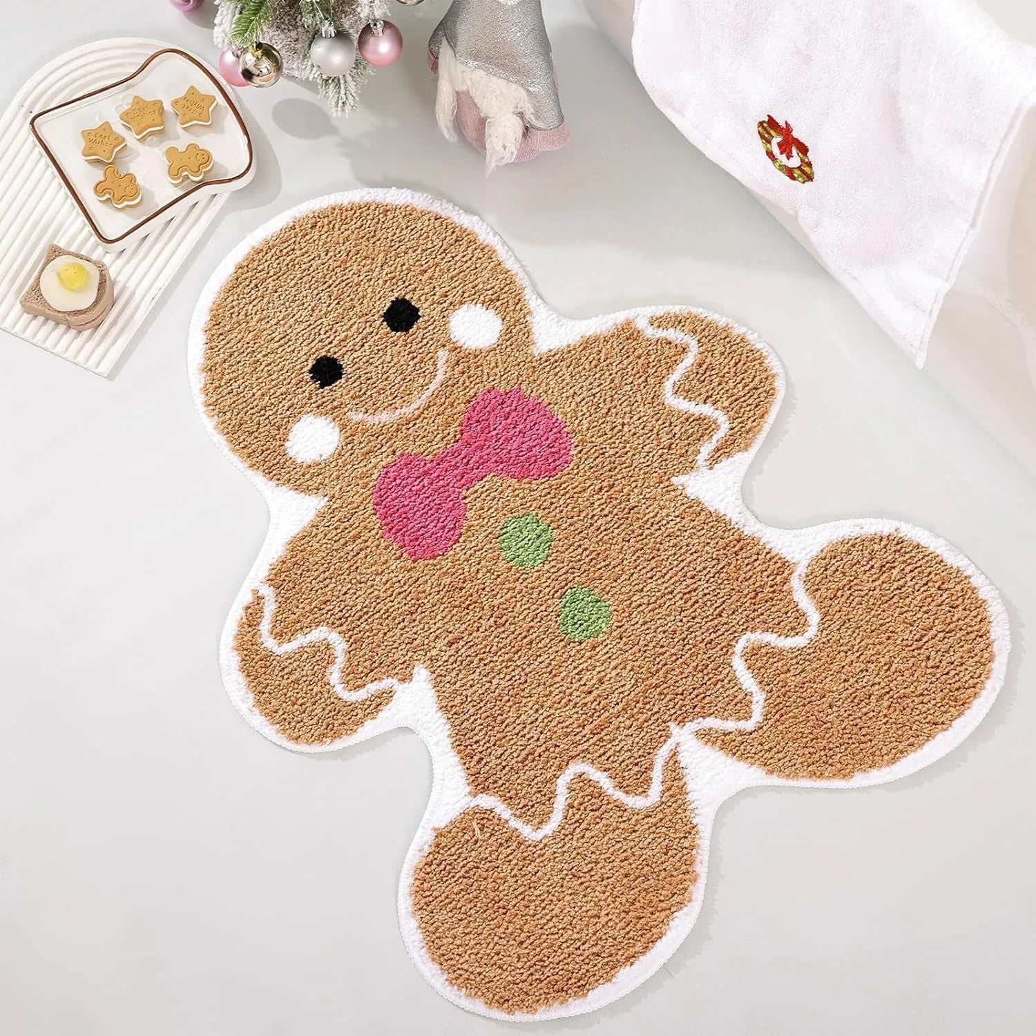 Square Christmas-themed polyester hallway mat with festive print and non-slip backing.