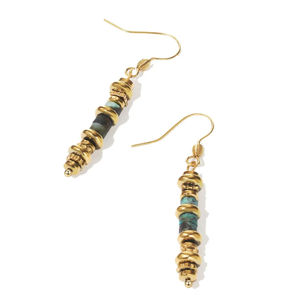 Geometric retro-style titanium steel dangle earrings in a casual design.