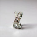 Metal cross ring with micro-inlaid zircon detailing in silver or rose gold electroplated finish
