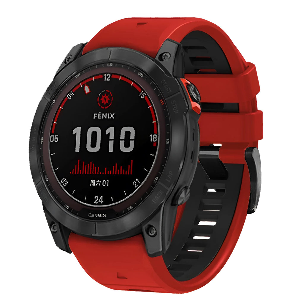 Two-tone quick release silicone strap for Garmin Fenix watches, shown in Army Green Black colour.