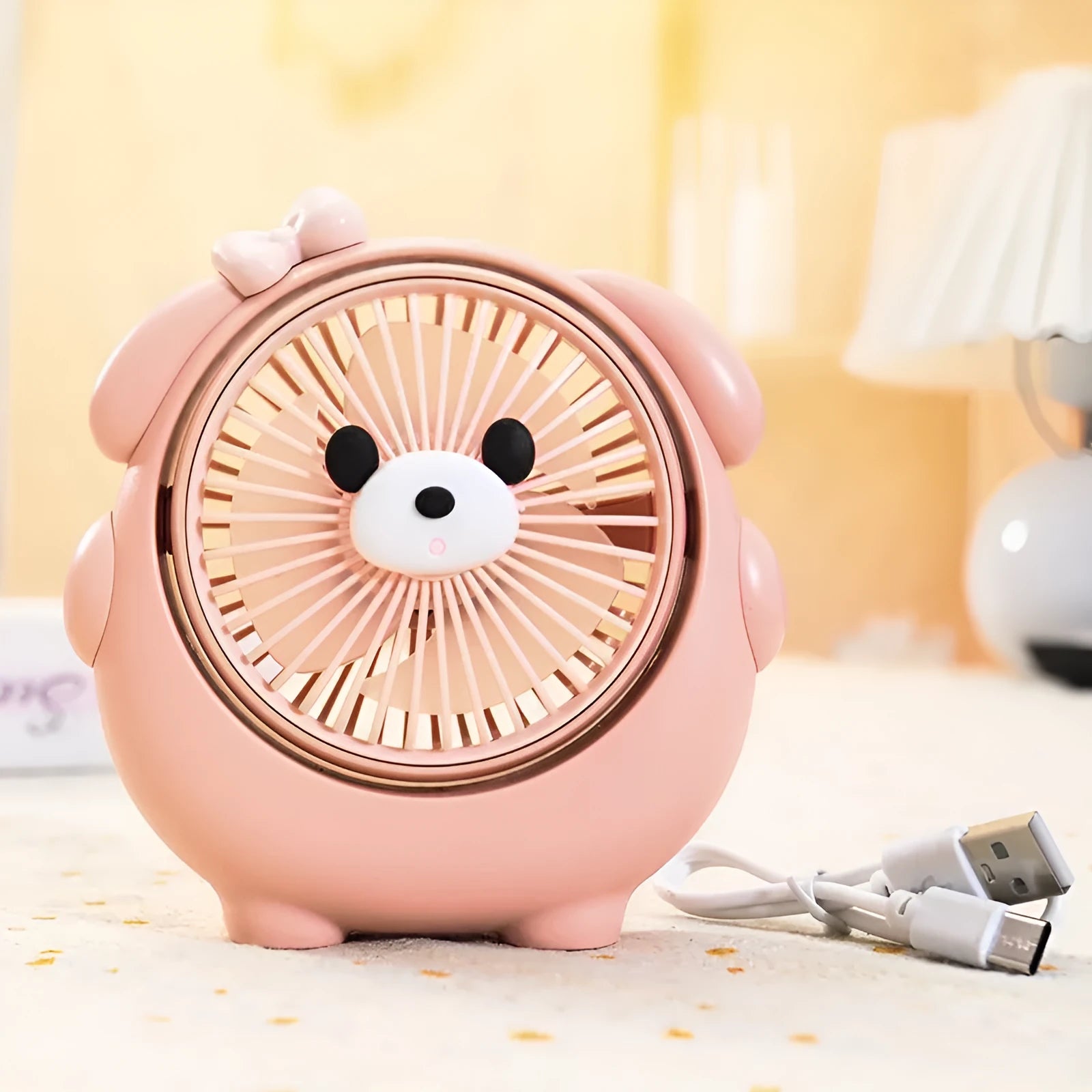 Desktop USB electric fan with dog-themed design in six colour options including bear and puppy variants