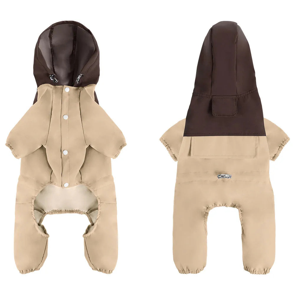 British-style waterproof dog jacket in khaki colour for small to medium breeds