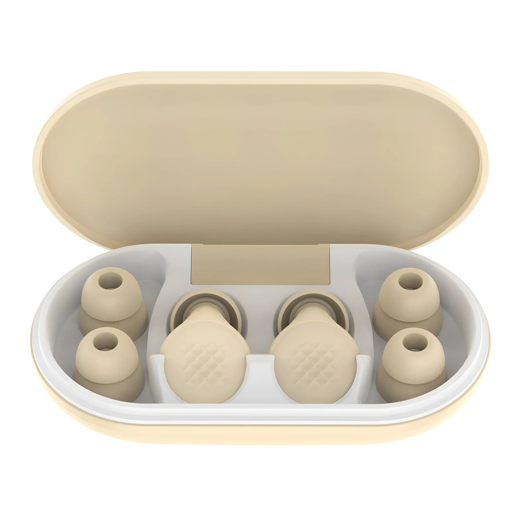 Anti-noise sleep earplugs in beige with flexible ABS silicone in-ear design