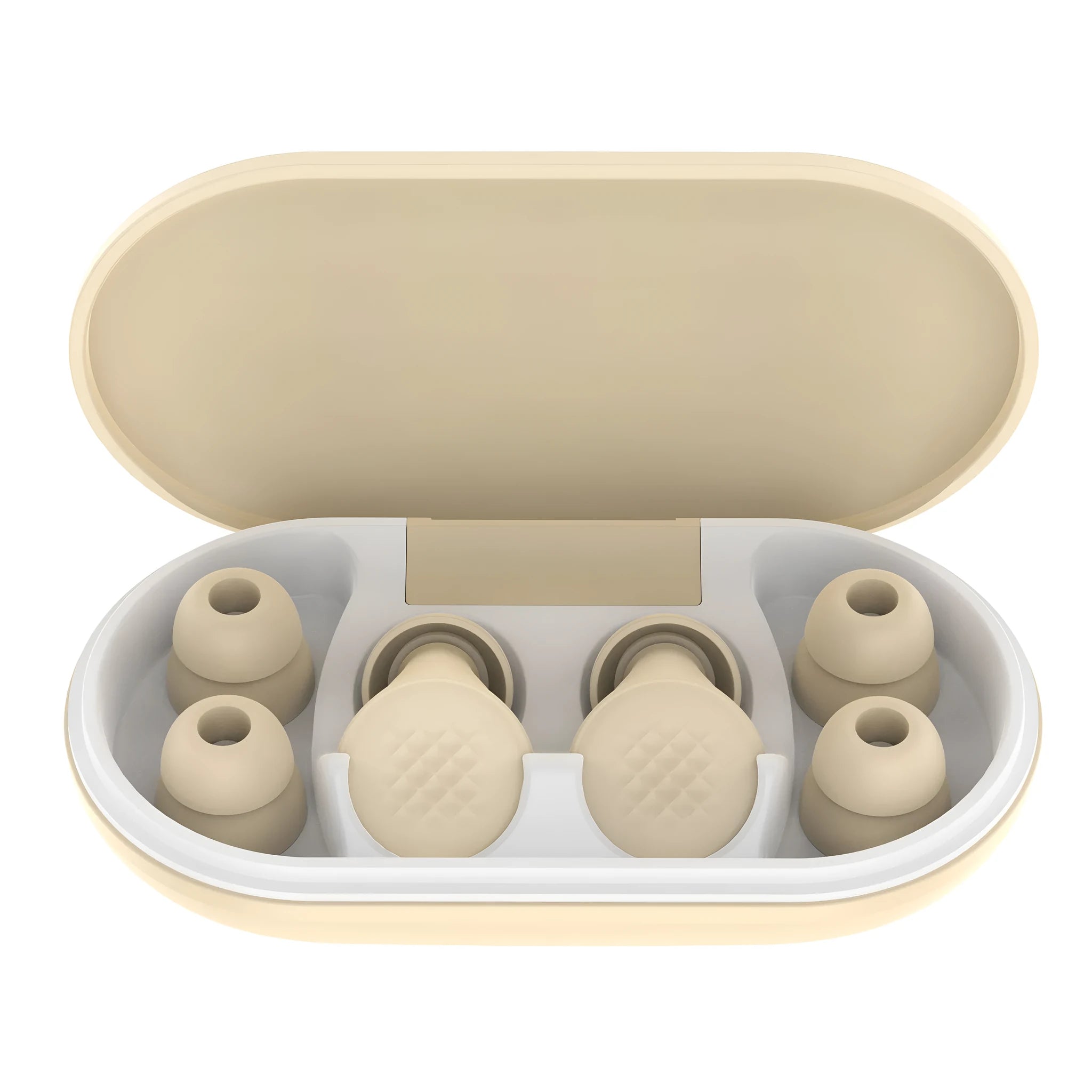 Anti-noise sleep earplugs in beige with flexible ABS silicone in-ear design