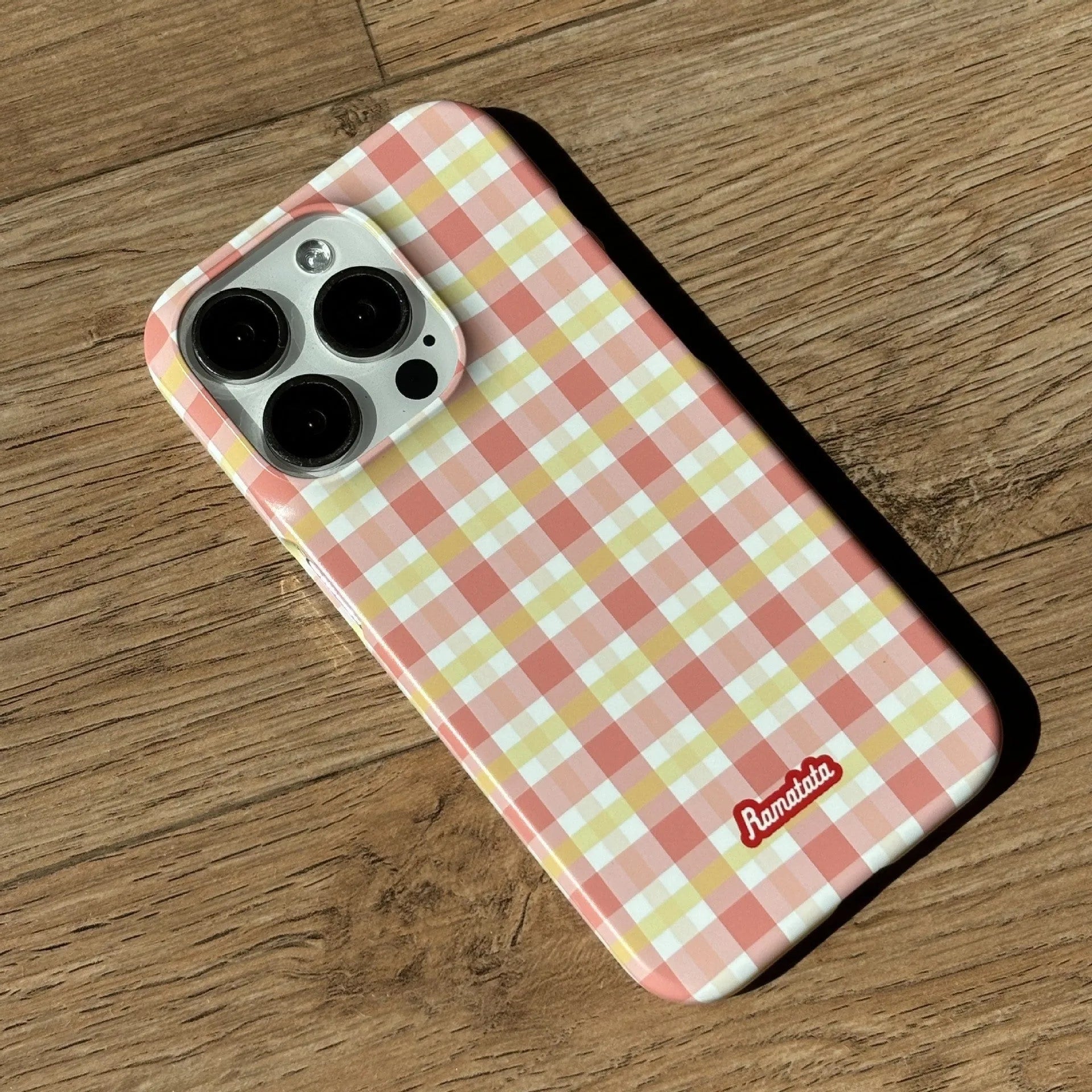 Original plain plaid anti-fingerprint phone case for iPhone 15 Pro Max in red and orange designs.