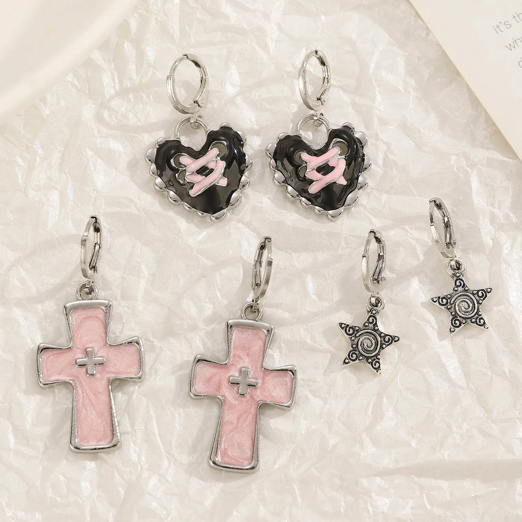 Women's alloy cross crystal earrings in five colour options including white cross and bright black cat designs