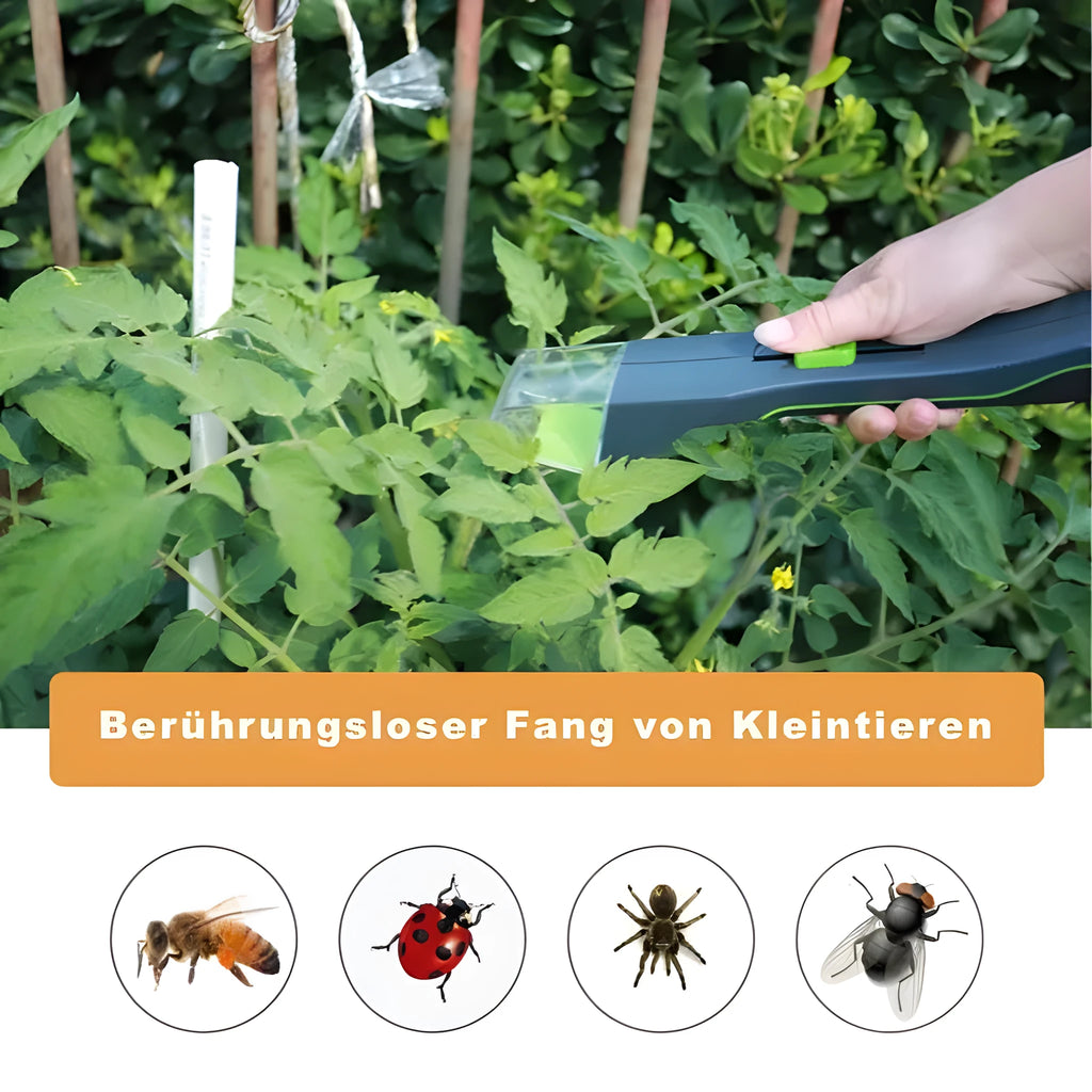 Green handheld plastic insect catcher for garden and lawn pest control