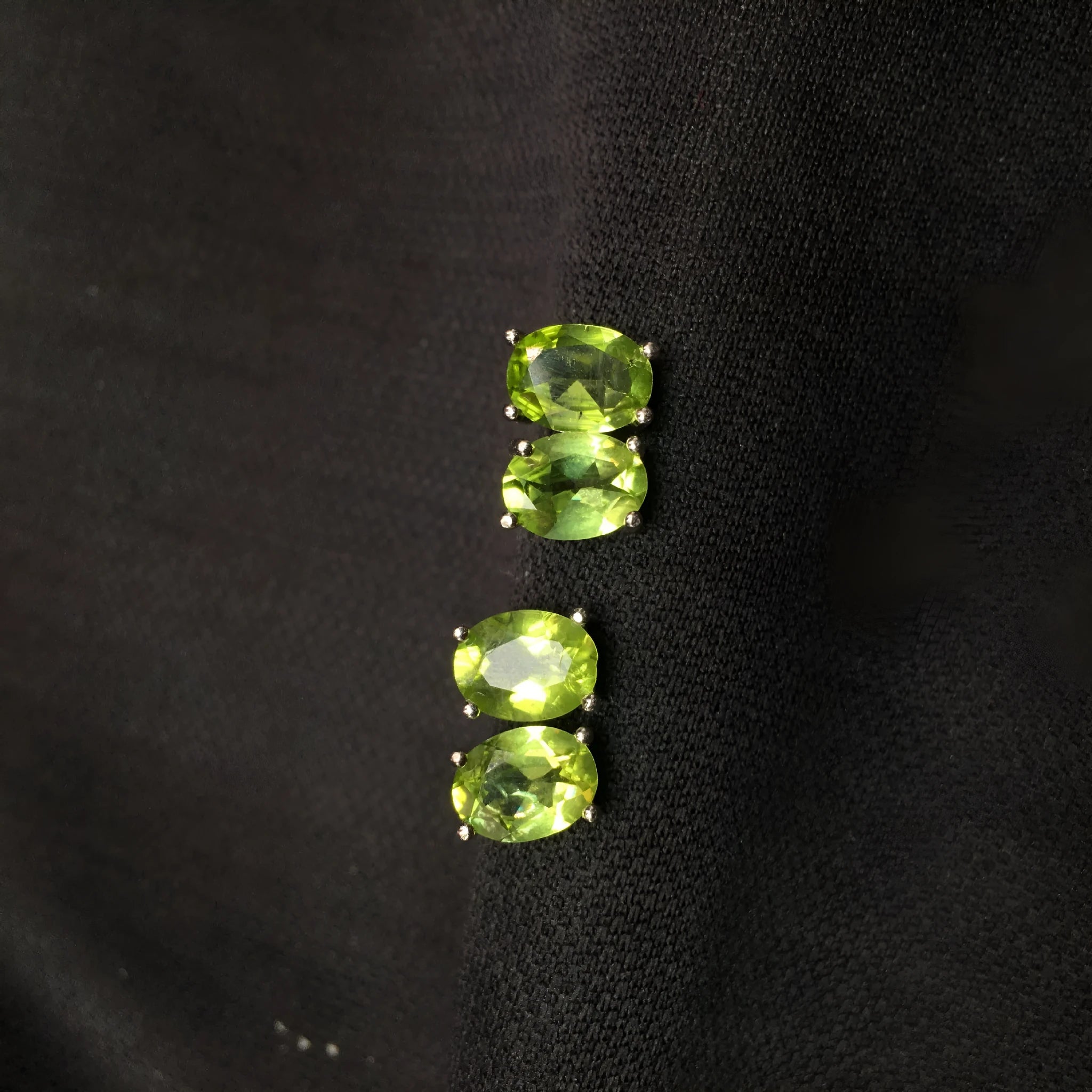 Grass green natural olivine oval stone stud earrings in S925 sterling silver.